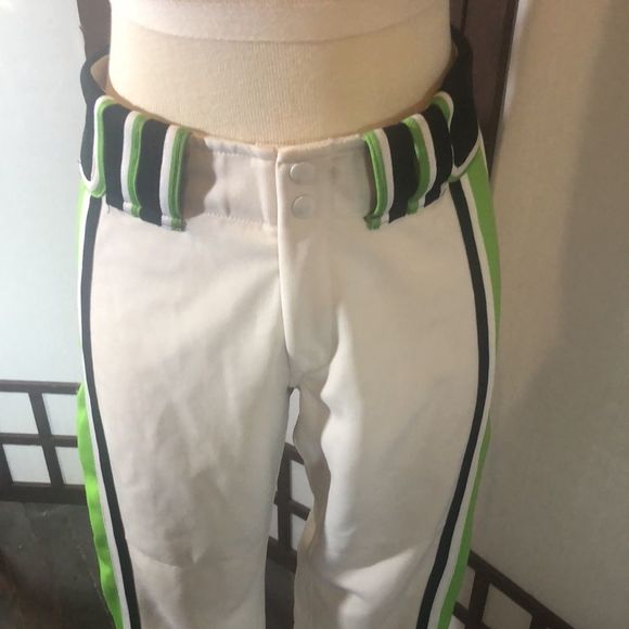 Boombah baseball pants white with green and navy stripes big belt loops - Picture 5 of 8